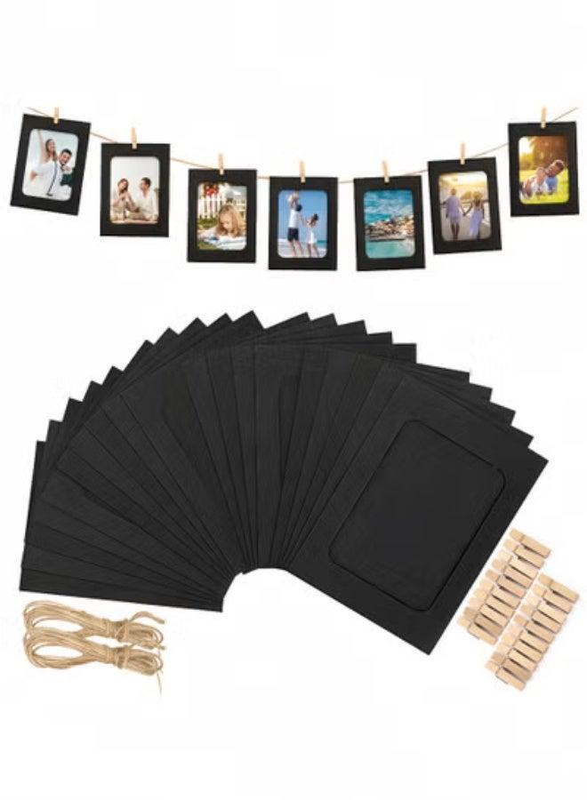 fantasize 30PCS 11.5x15.5cm DIY Hanging Photo Frame Kit - Paper Frames with Wooden Clips and String for Home, Dorm, Office Wall Decor (Creative Display) - Image 1